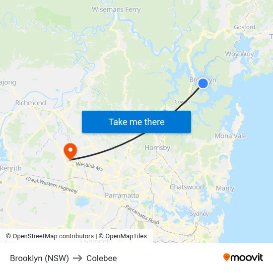 Brooklyn (NSW) to Colebee map