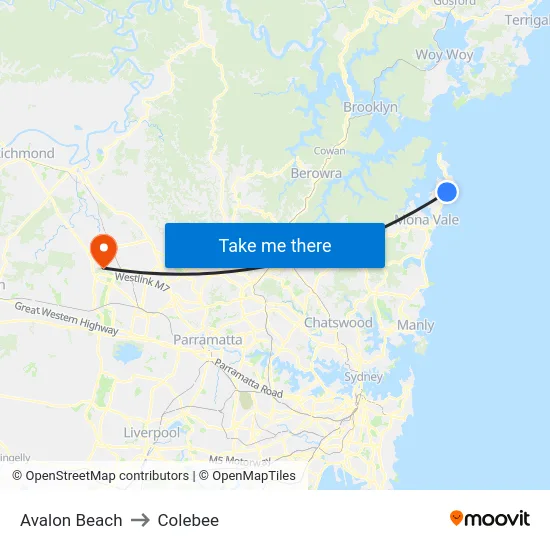 Avalon Beach to Colebee map