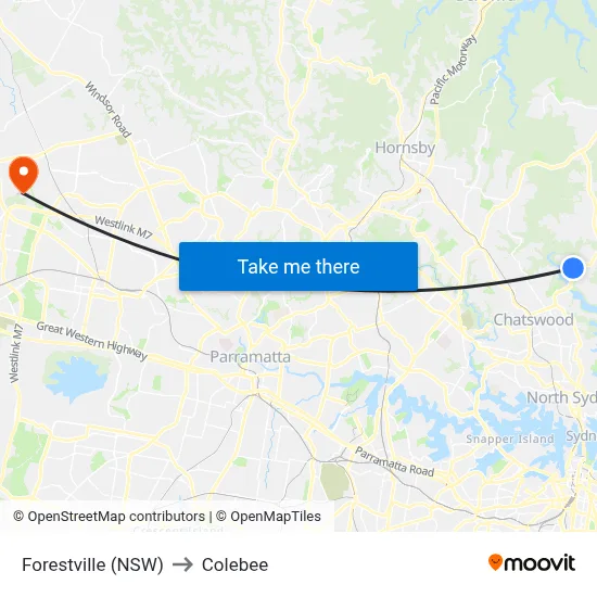 Forestville (NSW) to Colebee map