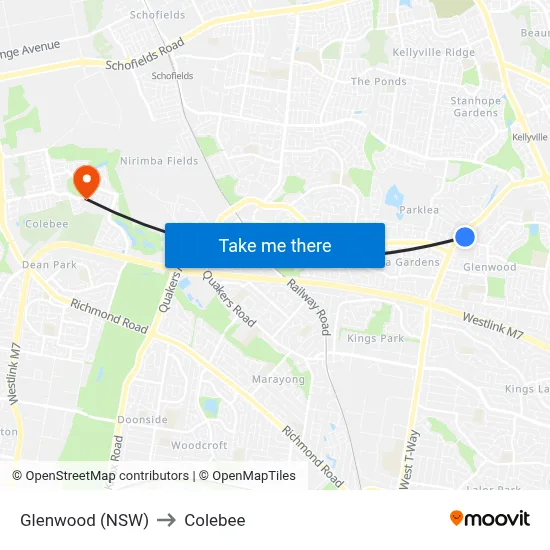 Glenwood (NSW) to Colebee map