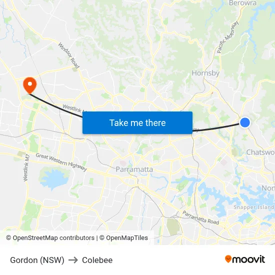 Gordon (NSW) to Colebee map