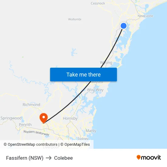 Fassifern (NSW) to Colebee map