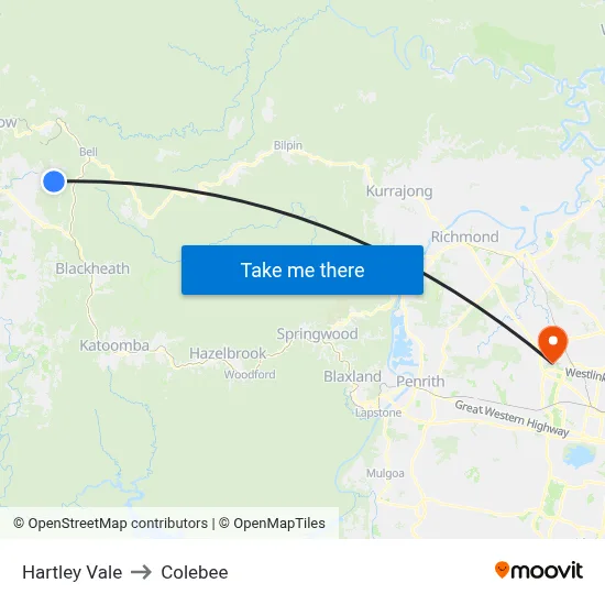 Hartley Vale to Colebee map