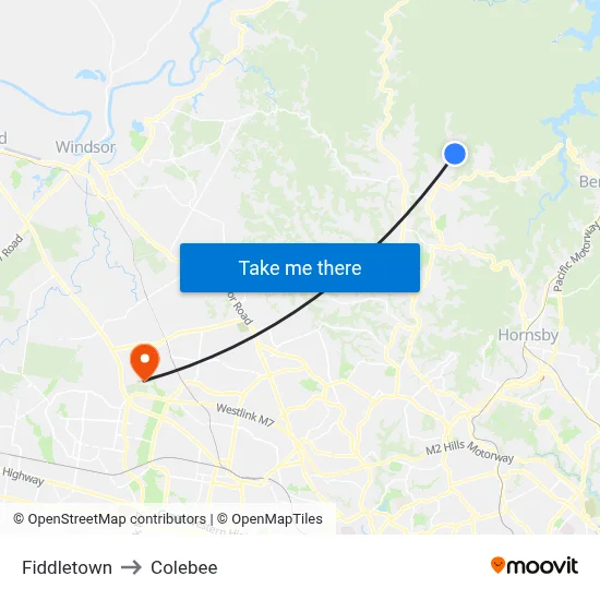 Fiddletown to Colebee map