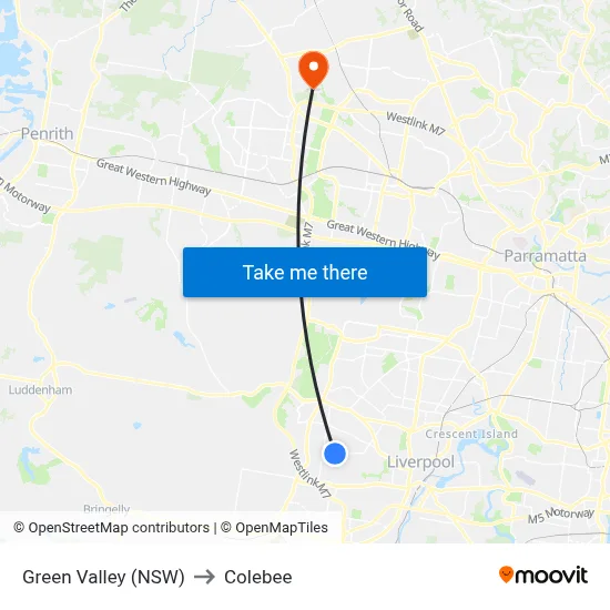 Green Valley (NSW) to Colebee map
