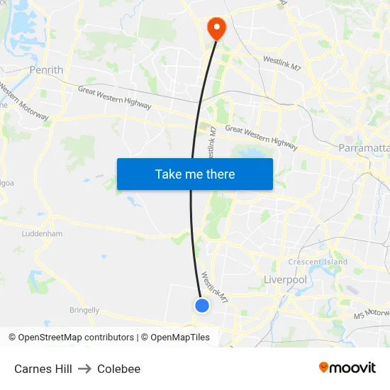 Carnes Hill to Colebee map