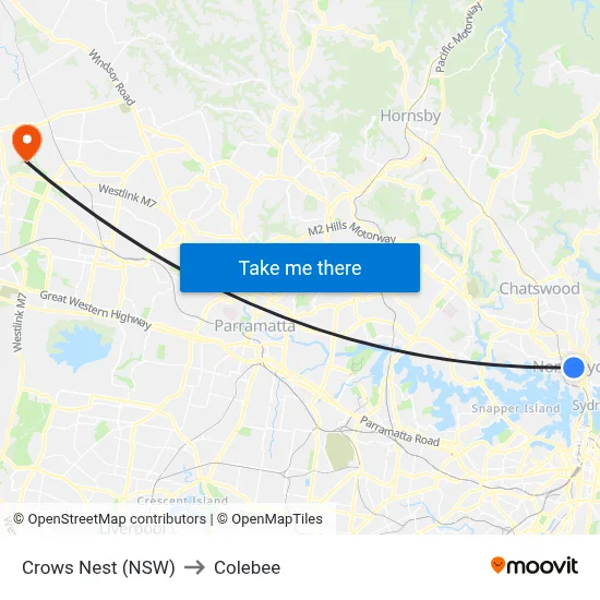 Crows Nest (NSW) to Colebee map