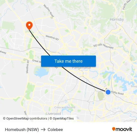 Homebush (NSW) to Colebee map