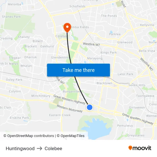 Huntingwood to Colebee map