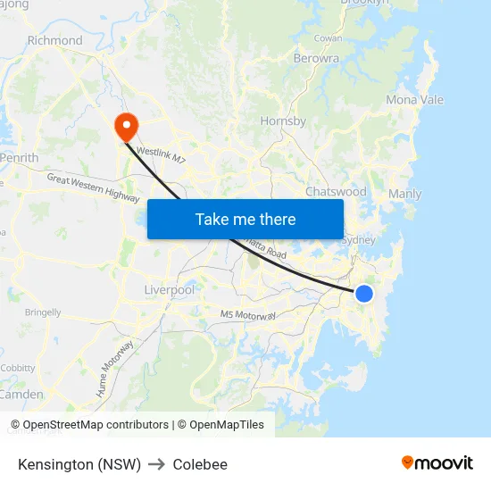 Kensington (NSW) to Colebee map