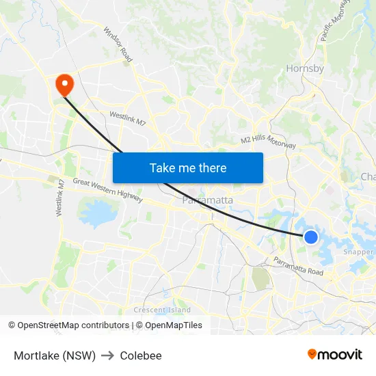 Mortlake (NSW) to Colebee map