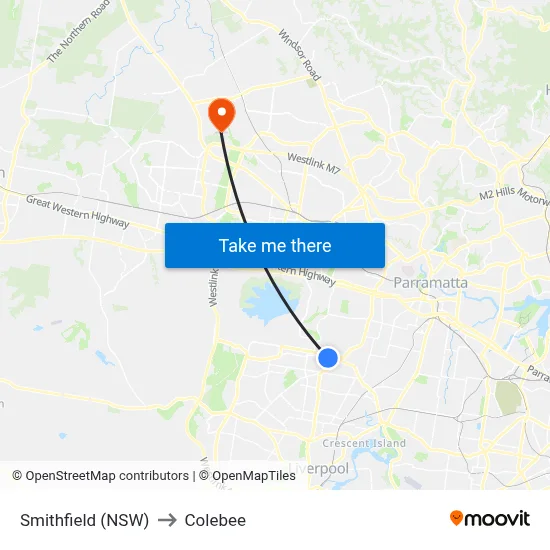 Smithfield (NSW) to Colebee map