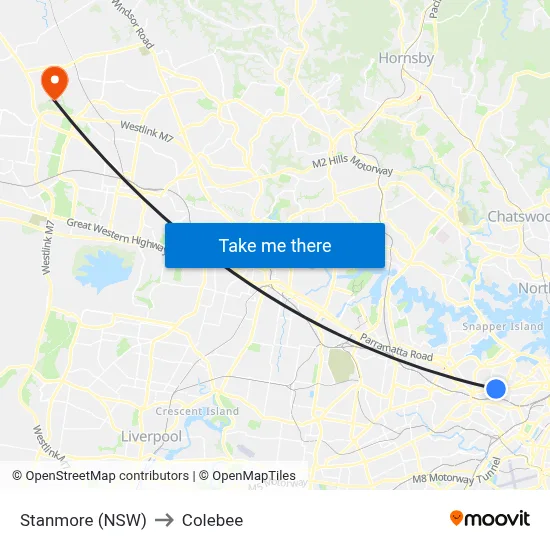 Stanmore (NSW) to Colebee map