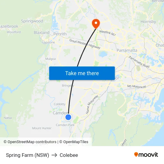 Spring Farm (NSW) to Colebee map