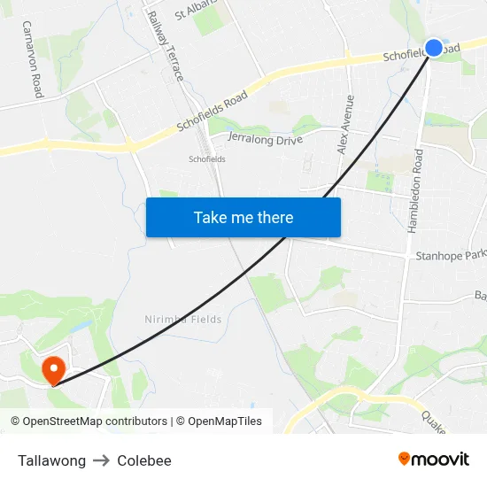 Tallawong to Colebee map