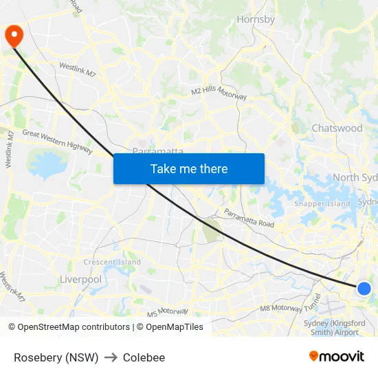 Rosebery (NSW) to Colebee map