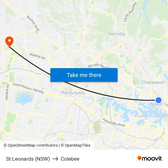 St Leonards (NSW) to Colebee map