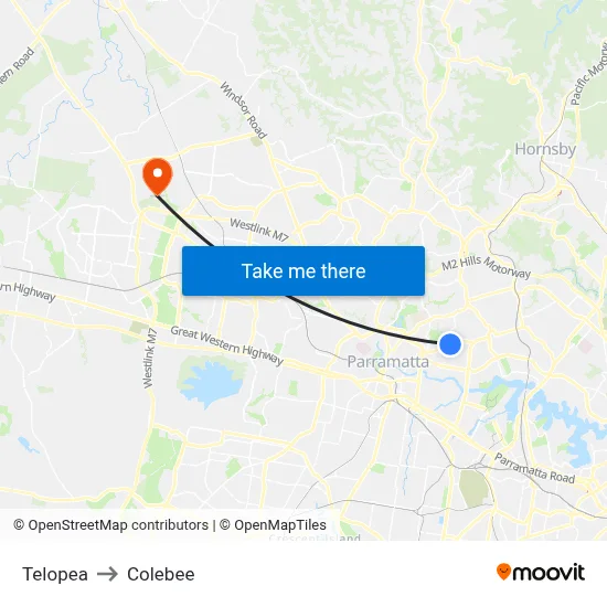 Telopea to Colebee map