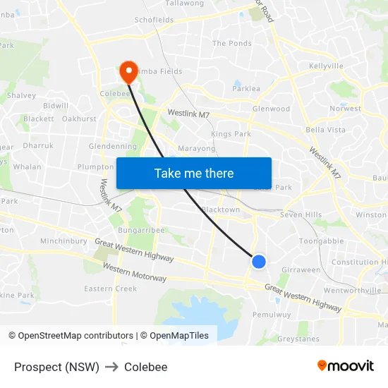Prospect (NSW) to Colebee map