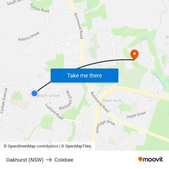 Oakhurst (NSW) to Colebee map
