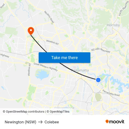 Newington (NSW) to Colebee map