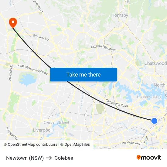 Newtown (NSW) to Colebee map