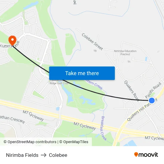 Nirimba Fields to Colebee map