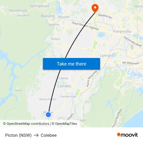 Picton (NSW) to Colebee map