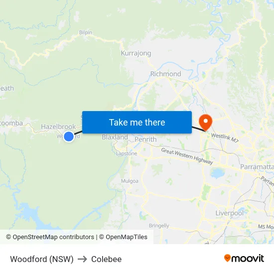 Woodford (NSW) to Colebee map