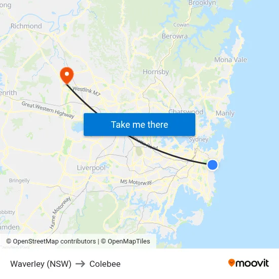 Waverley (NSW) to Colebee map