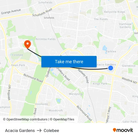 Acacia Gardens to Colebee map