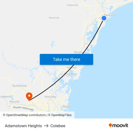 Adamstown Heights to Colebee map