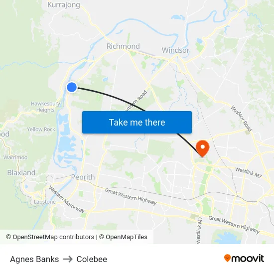 Agnes Banks to Colebee map