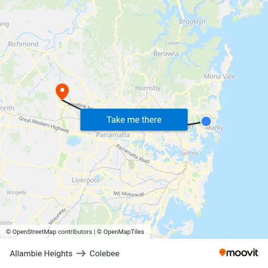 Allambie Heights to Colebee map