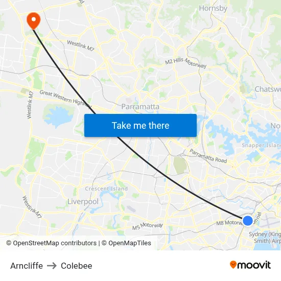 Arncliffe to Colebee map