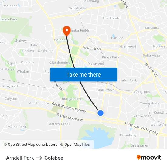 Arndell Park to Colebee map