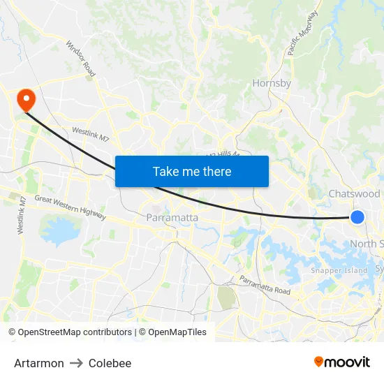 Artarmon to Colebee map