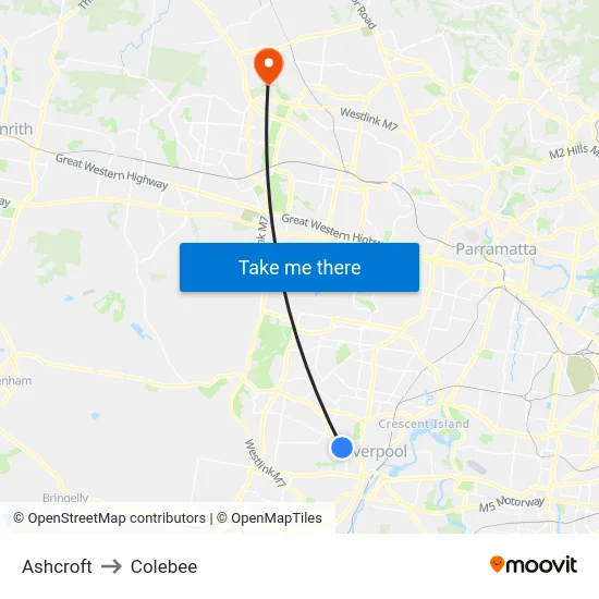 Ashcroft to Colebee map