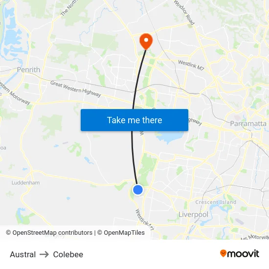 Austral to Colebee map