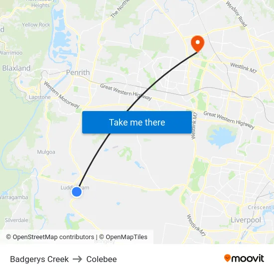 Badgerys Creek to Colebee map