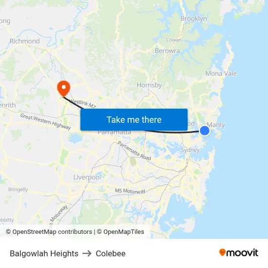 Balgowlah Heights to Colebee map