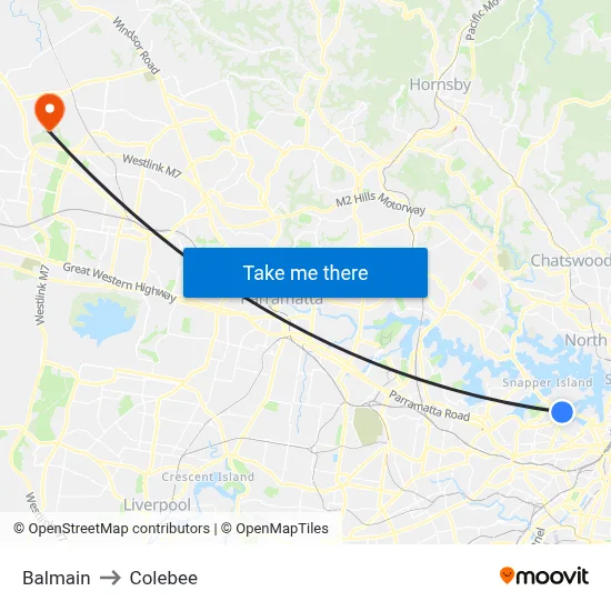 Balmain to Colebee map