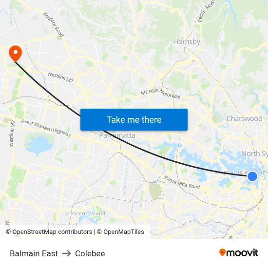 Balmain East to Colebee map