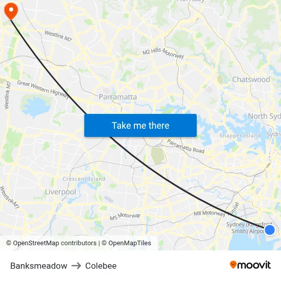Banksmeadow to Colebee map