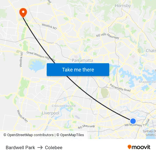Bardwell Park to Colebee map