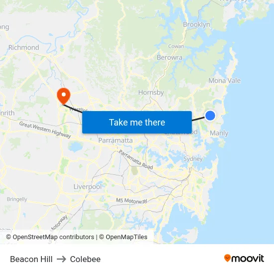 Beacon Hill to Colebee map