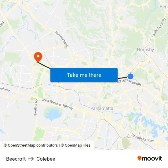 Beecroft to Colebee map