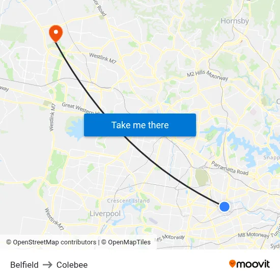 Belfield to Colebee map
