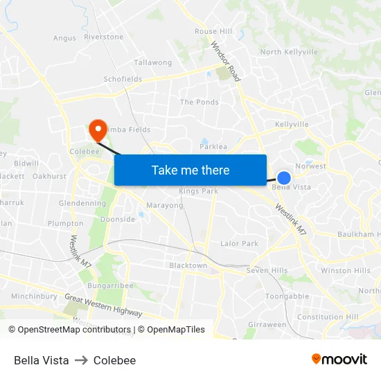 Bella Vista to Colebee map