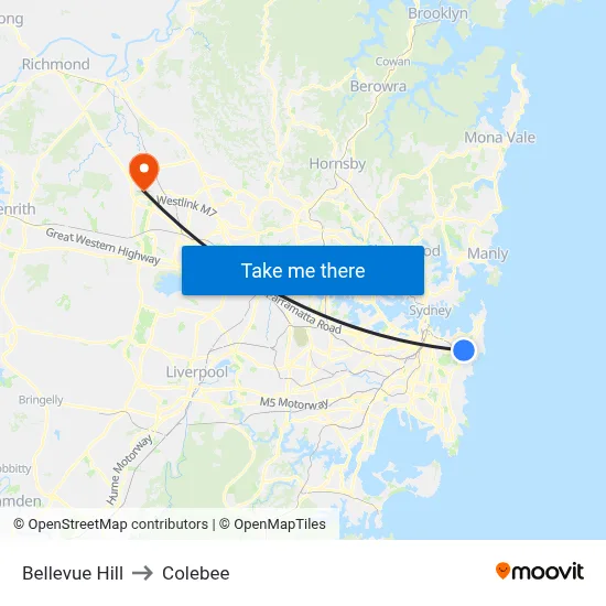 Bellevue Hill to Colebee map